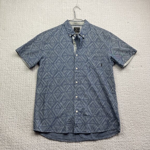 Quicksilver Modern Fit Men's L Light Blue Doodle Button Up Short Sleeve Shirt - Picture 1 of 16